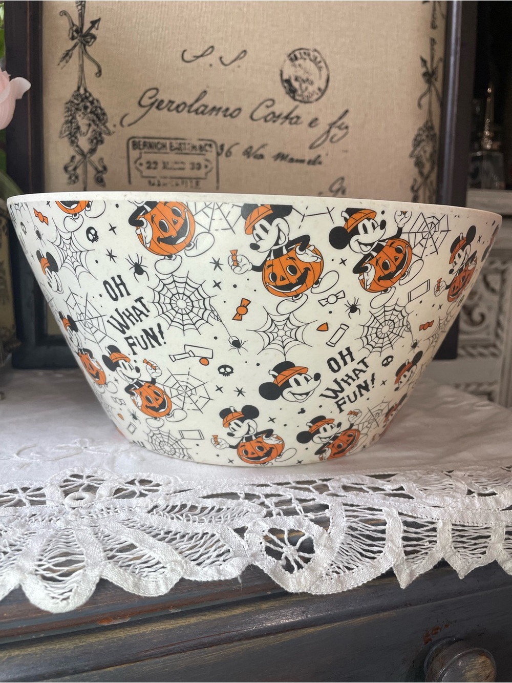 Disney Halloween Mickey Pumpkin Bamboo Serving Bowl - Orange, Black, White